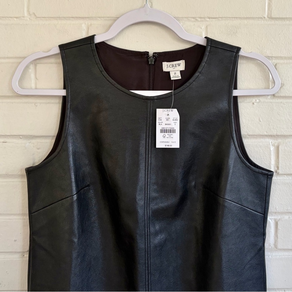 J. Crew Factory Black Faux Leather Mini Shift Dress, SZ 2 NWT 🏷️ - Picture 5 of 10
